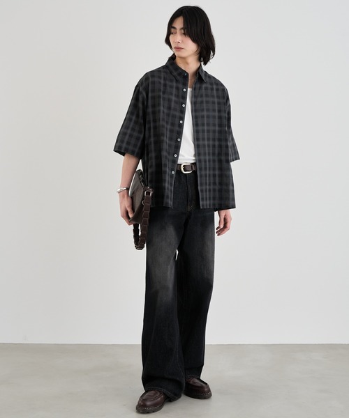 SINSS(シンス)の「Ombre check HS Shirt / オンブレチェックシャツ(半袖)(シャツ/ブラウス・メンズ・ネイビー/ブラック/ブラック系その他・MEDIUM/SMALL/X-SMALL/LARGE)」の4枚目の写真