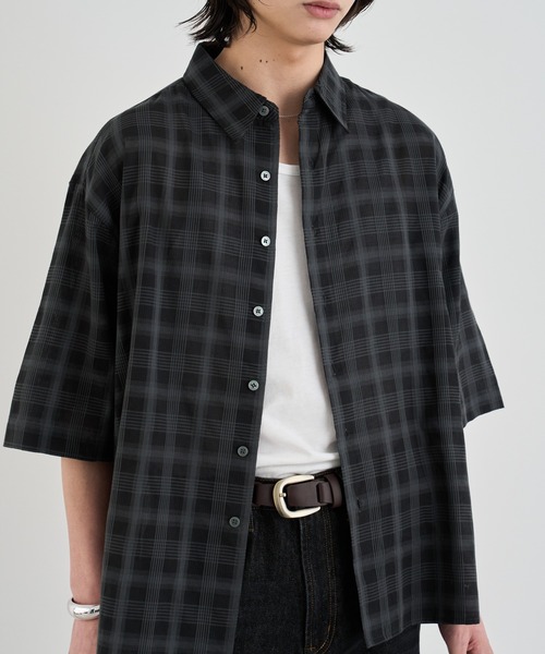 SINSS(シンス)の「Ombre check HS Shirt / オンブレチェックシャツ(半袖)(シャツ/ブラウス・メンズ・ネイビー/ブラック/ブラック系その他・MEDIUM/SMALL/X-SMALL/LARGE)」の8枚目の写真