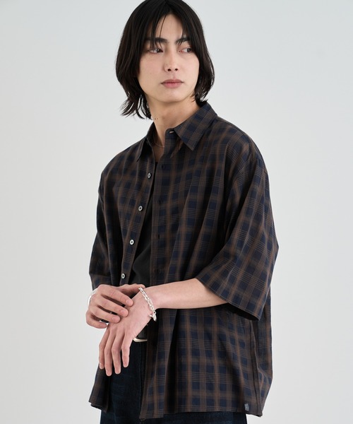 SINSS(シンス)の「Ombre check HS Shirt / オンブレチェックシャツ(半袖)(シャツ/ブラウス・メンズ・ネイビー/ブラック/ブラック系その他・MEDIUM/SMALL/X-SMALL/LARGE)」の21枚目の写真