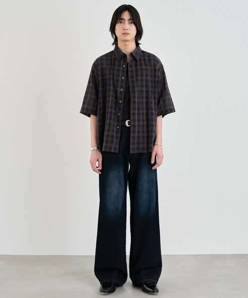 SINSS(シンス)の「Ombre check HS Shirt / オンブレチェックシャツ(半袖)(シャツ/ブラウス・メンズ・ネイビー/ブラック/ブラック系その他・MEDIUM/SMALL/X-SMALL/LARGE)」の15枚目の写真