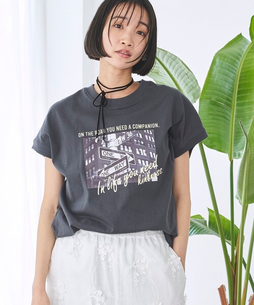coen(コーエン)の「【接触冷感】フォトプリントフレンチT(Tシャツ/カットソー・レディース・ダークグレー/オフホワイト/その他1・L/M)」の2枚目の写真