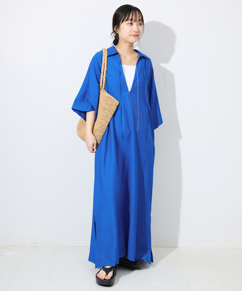 SLOBE IENA(スローブイエナ)の「リネン混リラックススキッパーワンピース(ワンピース・レディース・カーキ/ブルー系その他・36/38)」の8枚目の写真