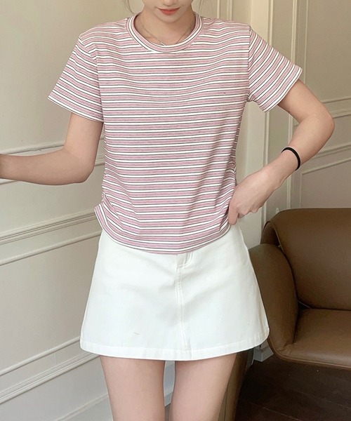 aimoha(アイモハ)の「ボーダー柄 半袖Tシャツ(Tシャツ/カットソー・レディース・グレー/ブラック/レッド/ベージュ・FREE)」の21枚目の写真