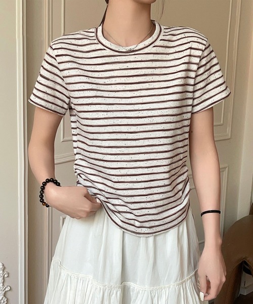 aimoha(アイモハ)の「ボーダー柄 半袖Tシャツ(Tシャツ/カットソー・レディース・グレー/ブラック/レッド/ベージュ・FREE)」の19枚目の写真