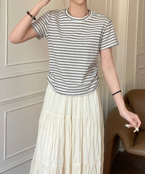 aimoha(アイモハ)の「ボーダー柄 半袖Tシャツ(Tシャツ/カットソー・レディース・グレー/ブラック/レッド/ベージュ・FREE)」の9枚目の写真