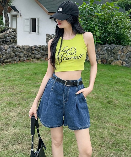 Lace Ladies（レースレディース）の「タック ステッチ入り ハイウエスト Aライン デニム ショートパンツ（デニムパンツ・レディース・ネイビー/ブラック/アイボリー・XS/S/M/L/XL）」の20枚目の写真