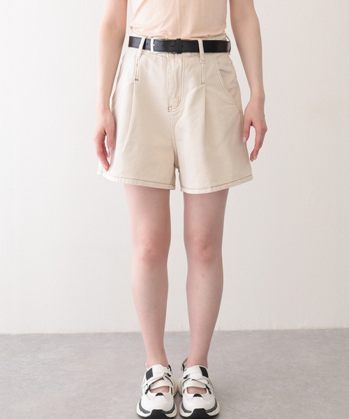 Lace Ladies（レースレディース）の「タック ステッチ入り ハイウエスト Aライン デニム ショートパンツ（デニムパンツ・レディース・ネイビー/ブラック/アイボリー・XS/S/M/L/XL）」の7枚目の写真