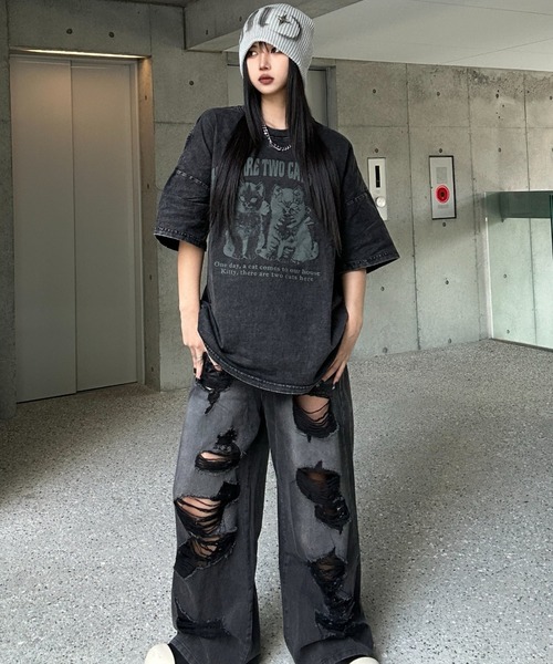 KsG（ケーエスジー）の「ヴィンテージキャットTシャツ（Tシャツ/カットソー・レディース・ホワイト/ブラック・LARGE/MEDIUM/X-LARGE）」の6枚目の写真