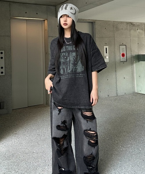 KsG（ケーエスジー）の「ヴィンテージキャットTシャツ（Tシャツ/カットソー・レディース・ホワイト/ブラック・LARGE/MEDIUM/X-LARGE）」の7枚目の写真