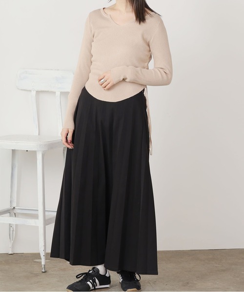 セール】△SIDE RIBBON TOPS / サイドリボントップス リブニット