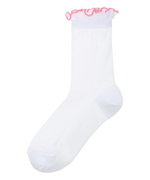 Samansa Mos2（サマンサ モスモス）の「シアーカラフルソックス（ソックス/靴下・レディース・オレンジ/オフホワイト/ブルー・F）」の2枚目の写真