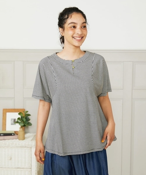tシャツ 「接触冷感」Una ola ボーダージャカードカットソー レディース 接触冷感】Una ola ボーダージャカードカットソー（Tシャツ