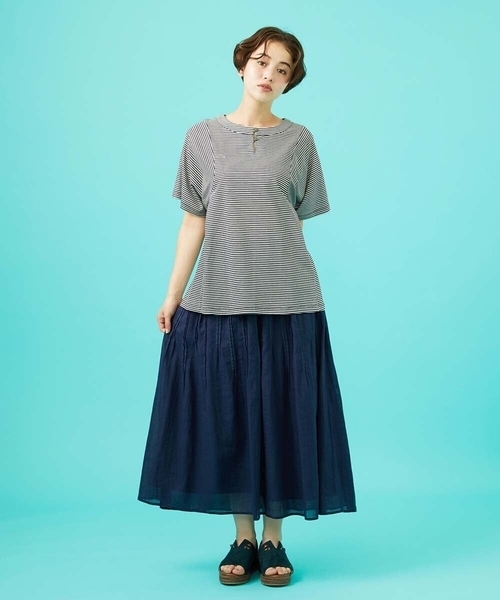 【接触冷感】Una ola ボーダージャカードカットソー 接触冷感】Una ola ボーダージャカードカットソー（Tシャツ