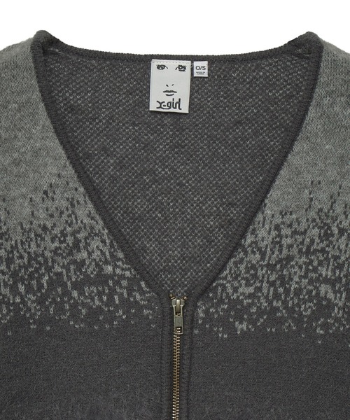 X-girl（エックスガール）の「JACQUARD KNIT COMPACT CARDIGAN（カーディガン/ボレロ・レディース・チャコール/バーガンディー・ONE SIZE）」の4枚目の写真