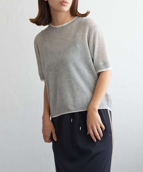 未使用、Ｎ°21の濃いグレーのトップス、 セール】麻タッチ配色トップス（ニット/セーター）｜notch