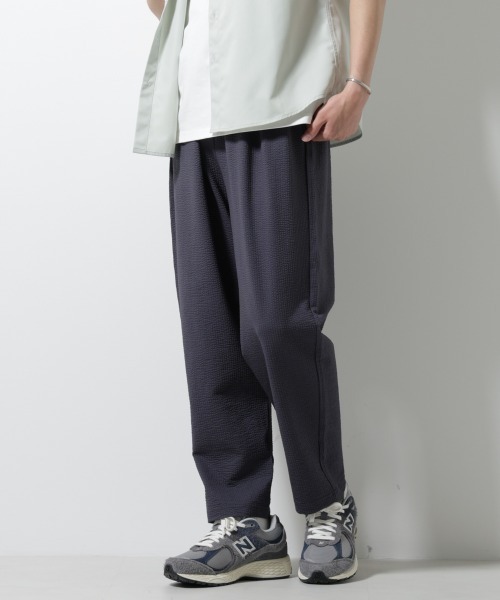 ヴィンテージライクフェイクレザー ダブルニーテーパードパンツ NANO