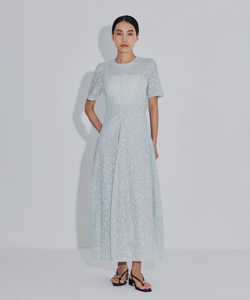 PHOTOCOPIEU(フォトコピュー)の「【PHOTOCOPIEU/フォトコピュー】別注 FLOWER JAQUARD SHORT SLEEVE DRESS/フラワージャガード半袖ワンピース(ワンピース・レディース・ライトブルー/ダークネイビー/イエロー・36/38)」の4枚目の写真