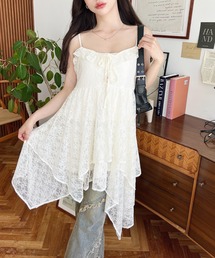 moment+ | フラワーストレッチレースイレギュラーヘムキャミミニワンピース(ワンピース)