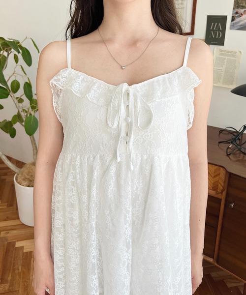 moment+（モーメントプラス）の「フラワーストレッチレースイレギュラーヘムキャミミニワンピース（ワンピース・レディース・ナチュラル/オフホワイト/ブラック・M/L）」の10枚目の写真