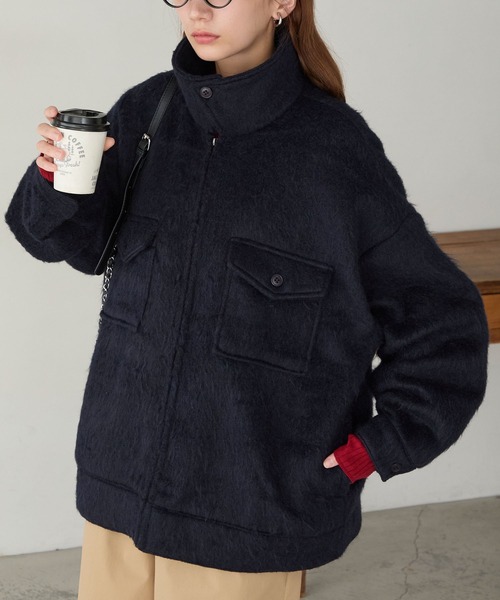 BONLECILL（ボンルシール）の「マルチウェイシャギーメルトンBIGポケットブルゾン（その他アウター・レディース・モカ/ネイビー/チャコールグレー・FREE）」の2枚目の写真