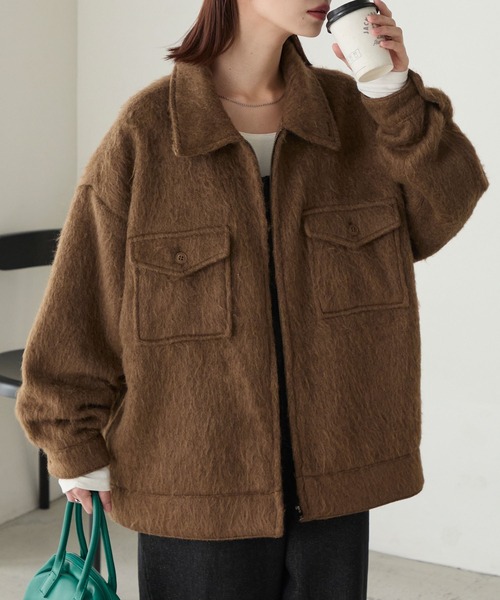 BONLECILL（ボンルシール）の「マルチウェイシャギーメルトンBIGポケットブルゾン（その他アウター・レディース・モカ/ネイビー/チャコールグレー・FREE）」の3枚目の写真