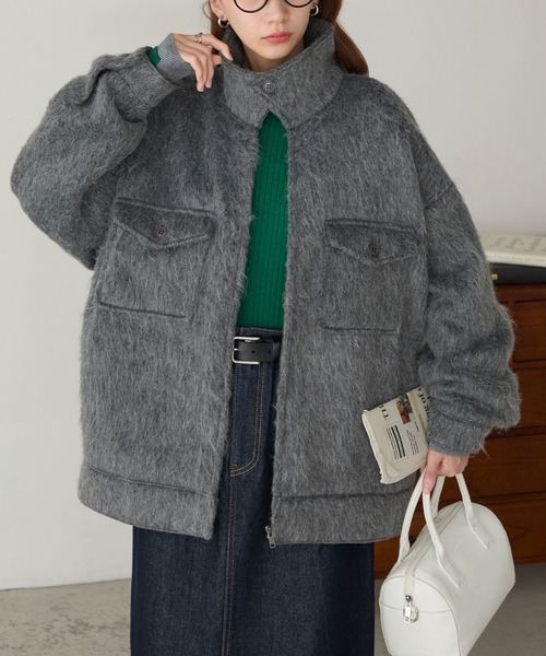 BONLECILL（ボンルシール）の「マルチウェイシャギーメルトンBIGポケットブルゾン（その他アウター・レディース・モカ/ネイビー/チャコールグレー・FREE）」の4枚目の写真