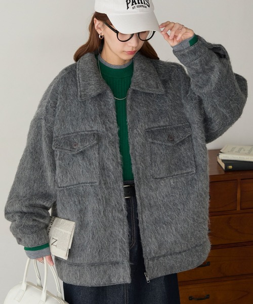 BONLECILL（ボンルシール）の「マルチウェイシャギーメルトンBIGポケットブルゾン（その他アウター・レディース・モカ/ネイビー/チャコールグレー・FREE）」の5枚目の写真