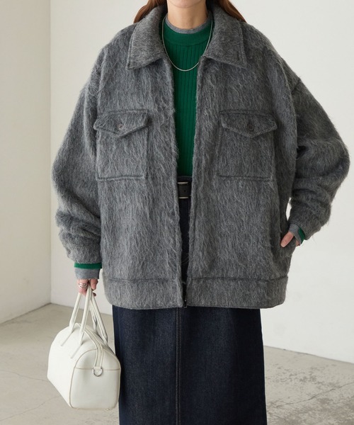 BONLECILL（ボンルシール）の「マルチウェイシャギーメルトンBIGポケットブルゾン（その他アウター・レディース・モカ/ネイビー/チャコールグレー・FREE）」の6枚目の写真