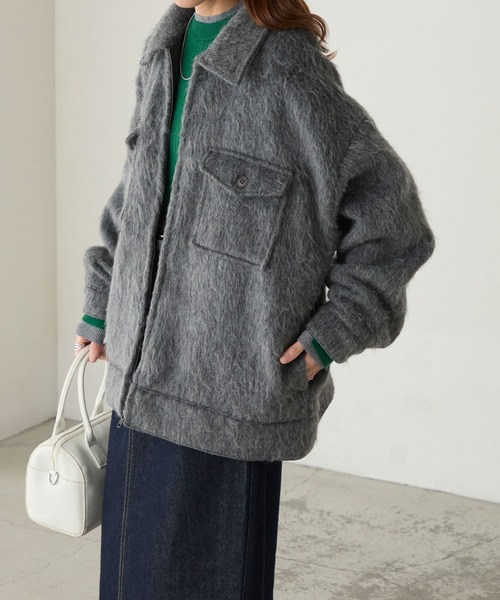 BONLECILL（ボンルシール）の「マルチウェイシャギーメルトンBIGポケットブルゾン（その他アウター・レディース・モカ/ネイビー/チャコールグレー・FREE）」の7枚目の写真