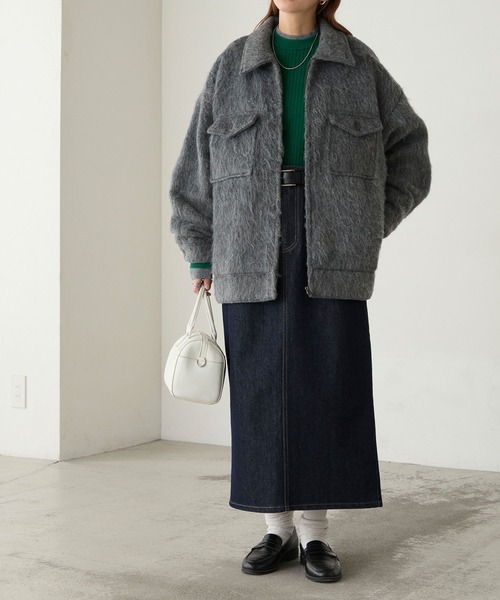 BONLECILL（ボンルシール）の「マルチウェイシャギーメルトンBIGポケットブルゾン（その他アウター・レディース・モカ/ネイビー/チャコールグレー・FREE）」の9枚目の写真