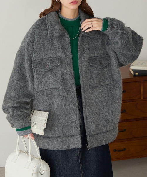 BONLECILL（ボンルシール）の「マルチウェイシャギーメルトンBIGポケットブルゾン（その他アウター・レディース・モカ/ネイビー/チャコールグレー・FREE）」の11枚目の写真