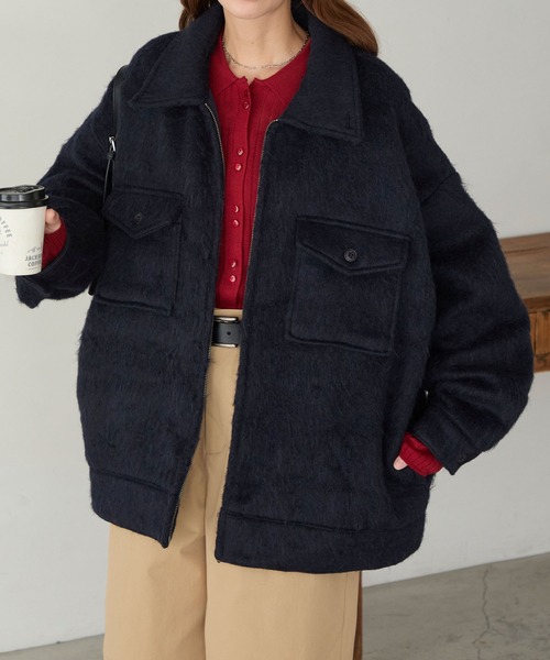 BONLECILL（ボンルシール）の「マルチウェイシャギーメルトンBIGポケットブルゾン（その他アウター・レディース・モカ/ネイビー/チャコールグレー・FREE）」の21枚目の写真