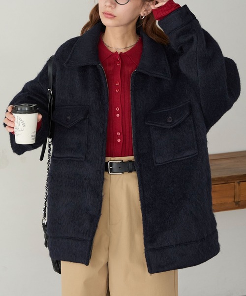 BONLECILL（ボンルシール）の「マルチウェイシャギーメルトンBIGポケットブルゾン（その他アウター・レディース・モカ/ネイビー/チャコールグレー・FREE）」の22枚目の写真