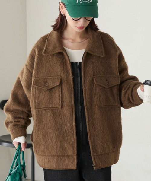 BONLECILL（ボンルシール）の「マルチウェイシャギーメルトンBIGポケットブルゾン（その他アウター・レディース・モカ/ネイビー/チャコールグレー・FREE）」の12枚目の写真