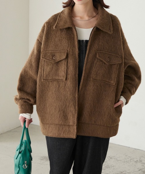 BONLECILL（ボンルシール）の「マルチウェイシャギーメルトンBIGポケットブルゾン（その他アウター・レディース・モカ/ネイビー/チャコールグレー・FREE）」の14枚目の写真