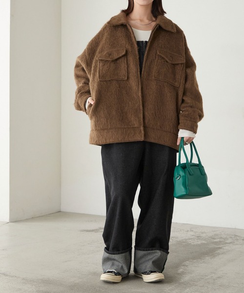 BONLECILL（ボンルシール）の「マルチウェイシャギーメルトンBIGポケットブルゾン（その他アウター・レディース・モカ/ネイビー/チャコールグレー・FREE）」の17枚目の写真