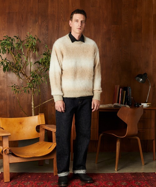 schott（ショット）の「Schott/ショット/GRADATION CREW KNIT/グラデーション クルーニット（ニット/セーター・メンズ・ベージュ/ブラック・M/XL/L）」の3枚目の写真