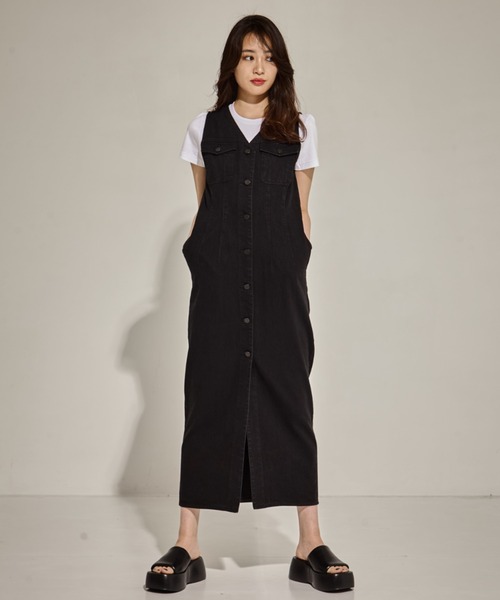 CLANE(クラネ)の「【CLANE/クラネ】LADY DENIM N/S ONEPIECE/デニムワンピース(ワンピース・レディース・インディゴブルー/ブラック・1)」の2枚目の写真