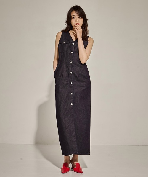 CLANE スリーブレス デニムワンピース インディゴ 1サイズ CLANE - スリーブレス デニムワンピース - SLEEVELESS LADY