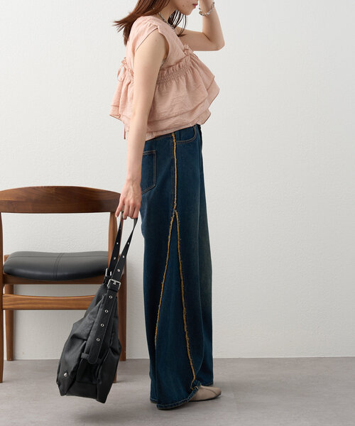 w closet（ダブルクローゼット）の「【６色展開】マルチWAYフリルブラウス（シャツ/ブラウス・レディース・ブルー/アイボリー/ブラック/ピンク/ブラウン/イエロー・FREE）」の9枚目の写真