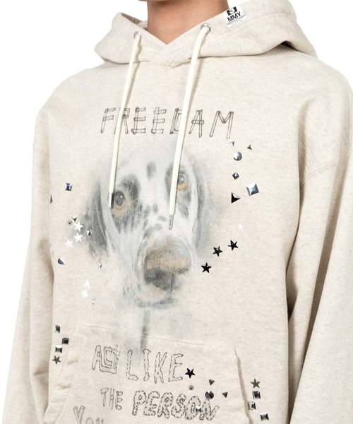Maison MIHARA YASUHIRO（メゾンミハラヤスヒロ）の「Dog Printed Embellished Distressed Hoodie（スウェット・メンズ・ホワイト/ブラック・48/46/44）」の4枚目の写真