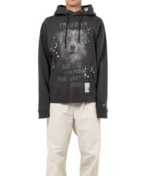 Maison MIHARA YASUHIRO（メゾンミハラヤスヒロ）の「Dog Printed Embellished Distressed Hoodie（スウェット・メンズ・ホワイト/ブラック・48/46/44）」の7枚目の写真