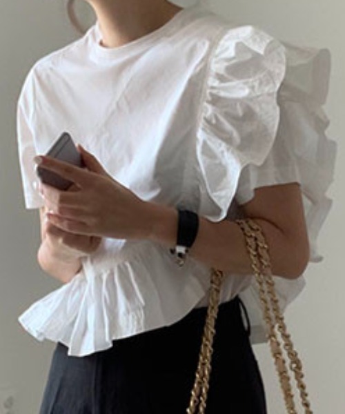 Aelina(エリナ)の「フリル半袖トップス(その他トップス・レディース・ホワイト・F)」の1枚目の写真