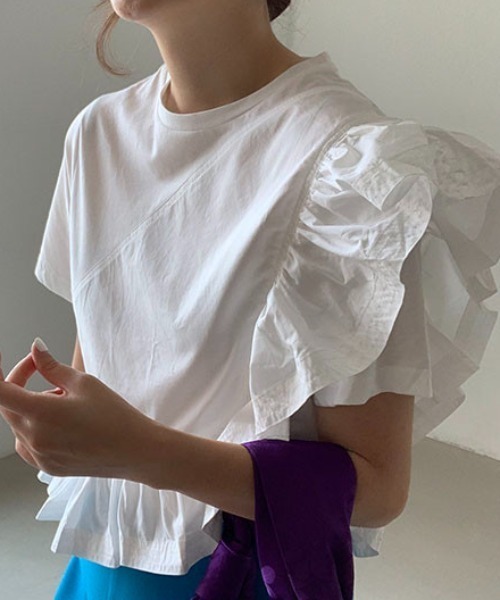 Aelina(エリナ)の「フリル半袖トップス(その他トップス・レディース・ホワイト・F)」の3枚目の写真