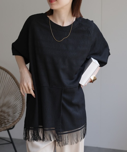 CREARE -LINO-(クレアーレリノ)の「スリットフリンジTシャツ(Tシャツ/カットソー・レディース・ブラック/ホワイト・FREE)」の12枚目の写真