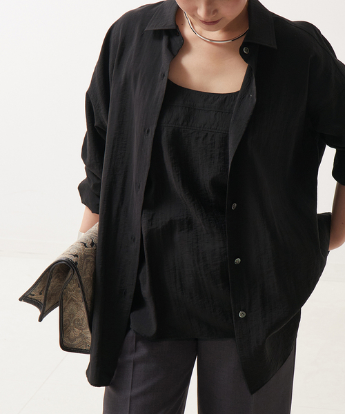 journal standard L'essage(ジャーナルスタンダードレサージュ)の「《セット》シアーストライプ/ムジシャツ&キャミブラウス(シャツ/ブラウス・レディース・ブラック/アイボリー・FREE)」の6枚目の写真