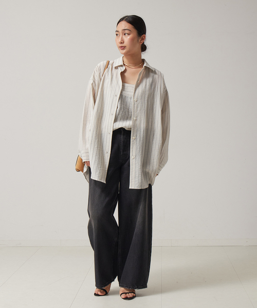 journal standard L'essage(ジャーナルスタンダードレサージュ)の「《セット》シアーストライプ/ムジシャツ&キャミブラウス(シャツ/ブラウス・レディース・ブラック/アイボリー・FREE)」の5枚目の写真