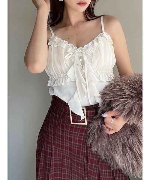 RESEXXY（リゼクシー）の「バストギャザーカスケードキャミ（キャミソール・レディース・ブラック/ピンク/ホワイト・FREE）」の2枚目の写真