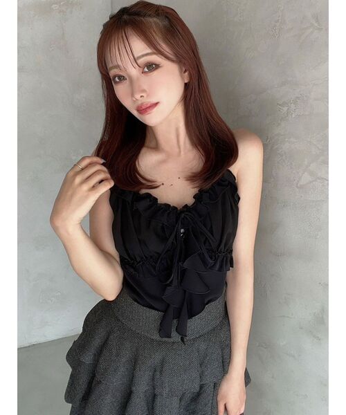 RESEXXY（リゼクシー）の「バストギャザーカスケードキャミ（キャミソール・レディース・ブラック/ピンク/ホワイト・FREE）」の5枚目の写真