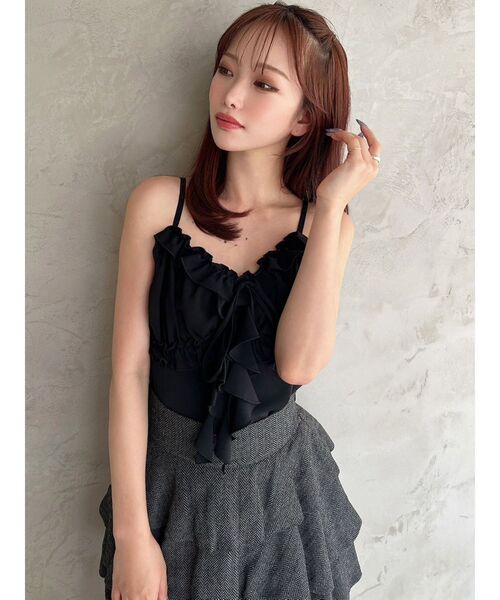 RESEXXY（リゼクシー）の「バストギャザーカスケードキャミ（キャミソール・レディース・ブラック/ピンク/ホワイト・FREE）」の6枚目の写真